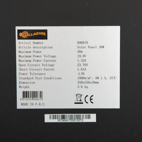 Gallagher Solar panel 30w incl. regulator