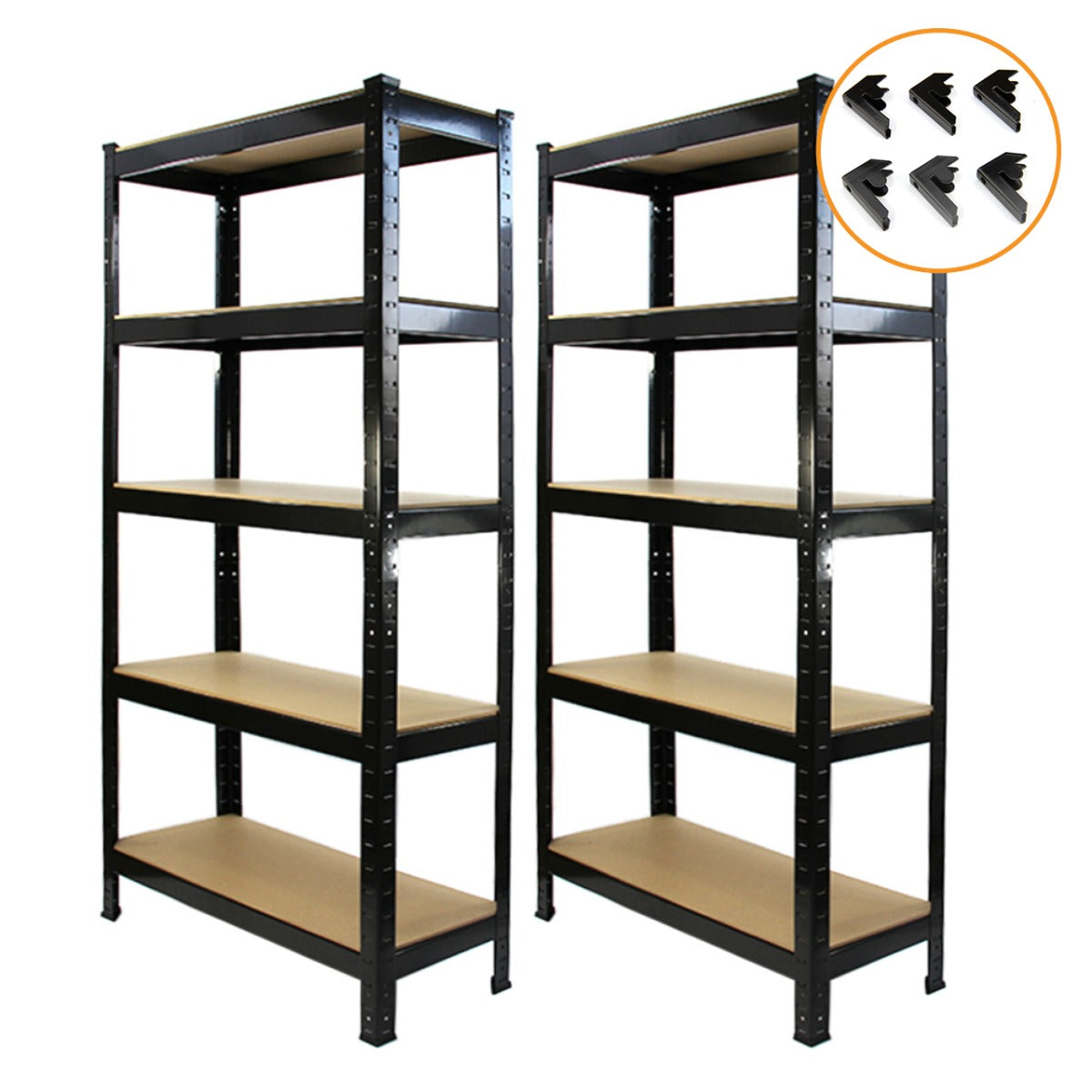 2-Pack T-RAX Black Metal Racking Units – 75 cm x 150 cm x 30 cm – Includes Free Bay Connectors