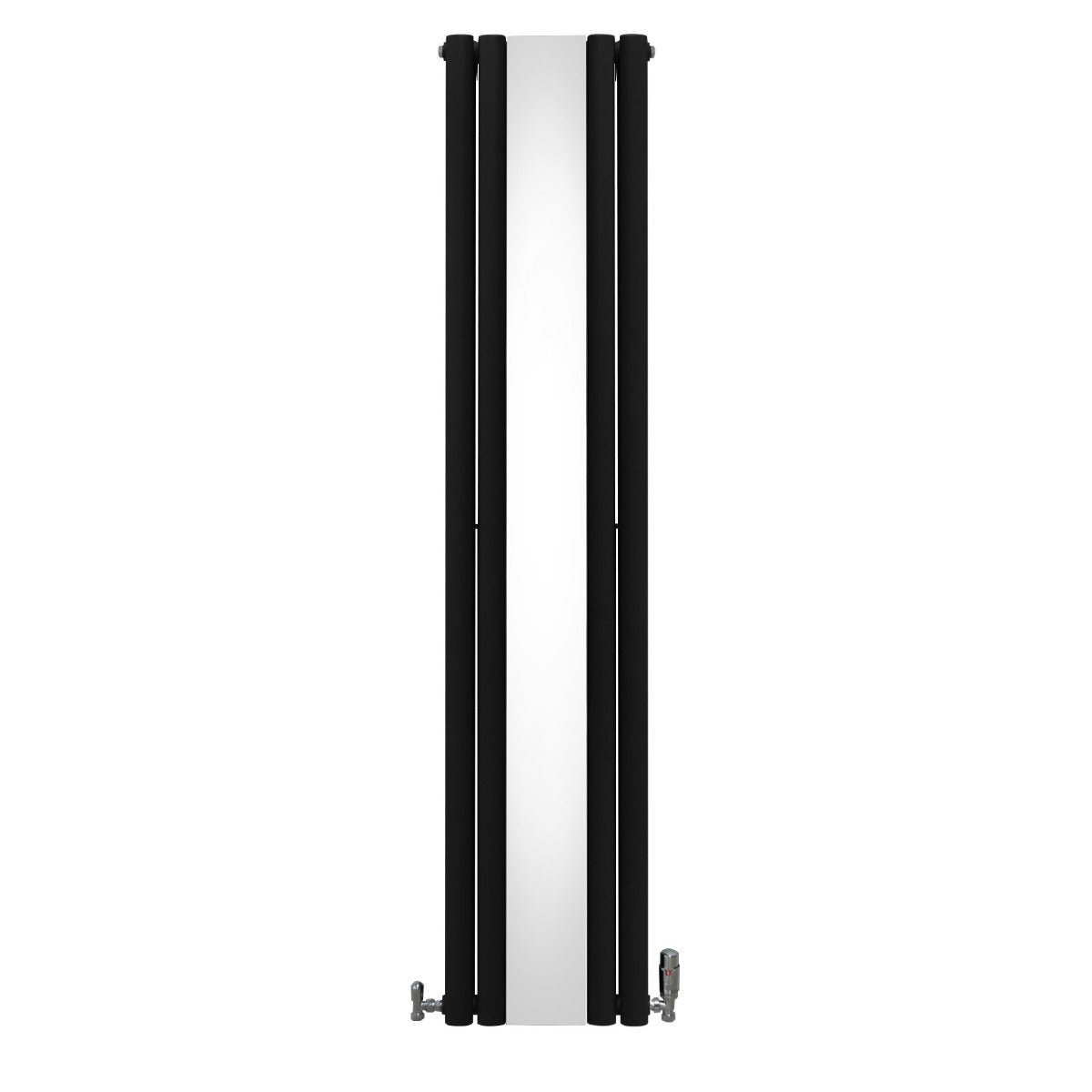 Oval Mirror Radiator with Valves - 1800 x 380 mm - Black