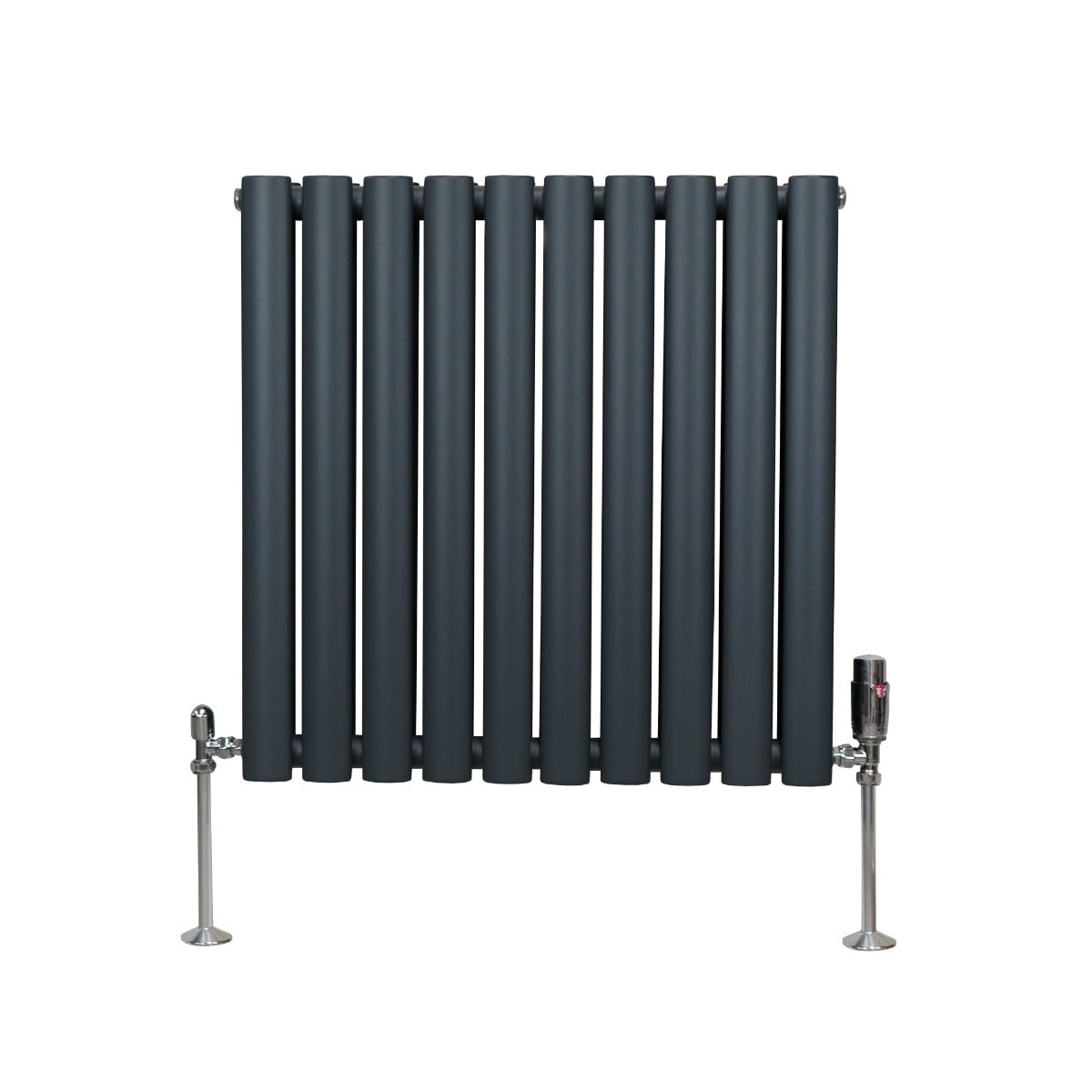 Oval Column Radiator with Valves, 600 x 600 mm, Anthracite Grey