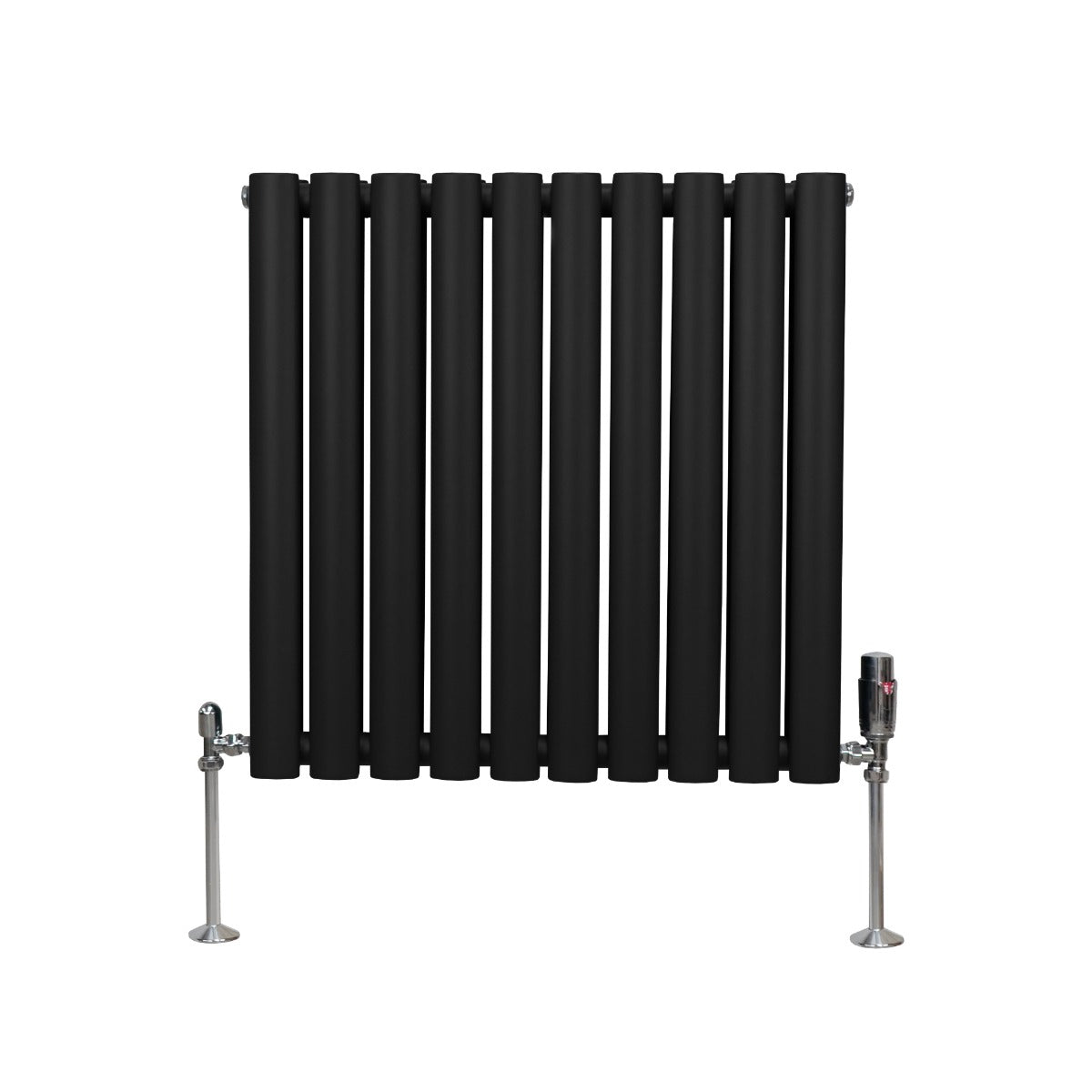 Oval Column Radiator with Valves, 600 x 600 mm, Black