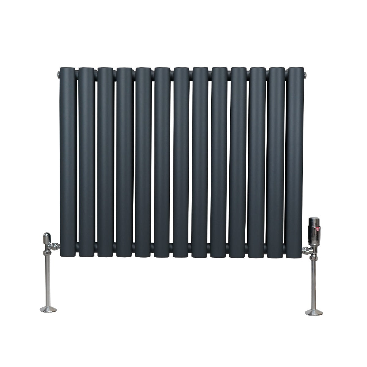 Oval Column Radiator with Valves – 600 x 780 mm – Anthracite Grey