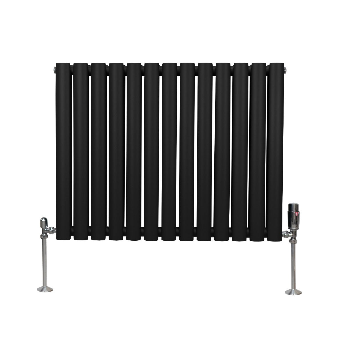 Oval Column Radiator with Valves - 600 x 780 mm - Black