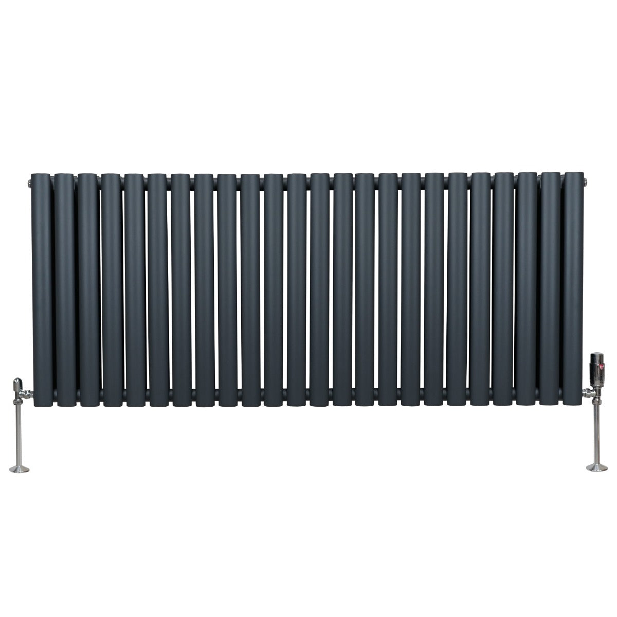 Oval Column Radiator and Valves - 600 mm x 1440 mm - Anthracite Grey