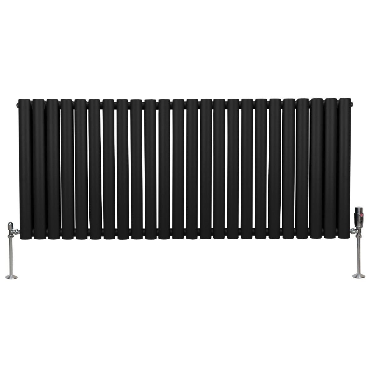 Oval Column Radiator with Valves – 600 x 1440 mm – Black
