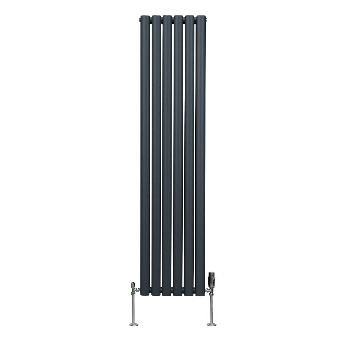 Oval Column Radiator with Valves – 1600 x 360 mm – Anthracite Grey
