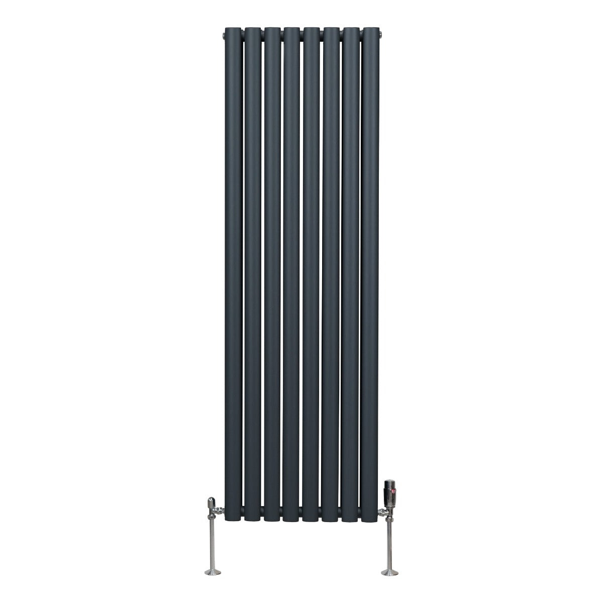 Oval Column Radiator with Valves, 1600 x 480 mm, Anthracite Grey