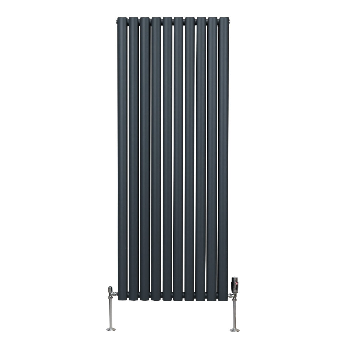 Oval Column Radiator with Valves, 1600 x 600 mm, Anthracite Grey