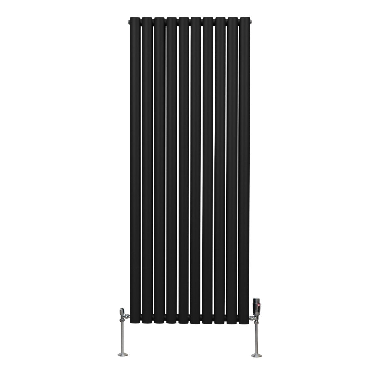 Oval Column Radiator with Valves, 1600 x 600 mm, Black