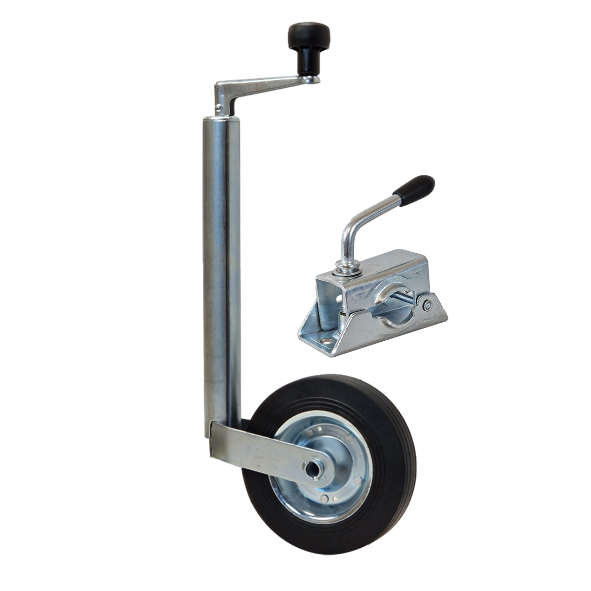 Jockey Wheel & Clamp - Telescopic 34mm Tube Trailer Stand Max Load 75kg