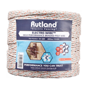 Rutland Electro Poly Wire High Performance Braid Electric Fence Wire 400m White