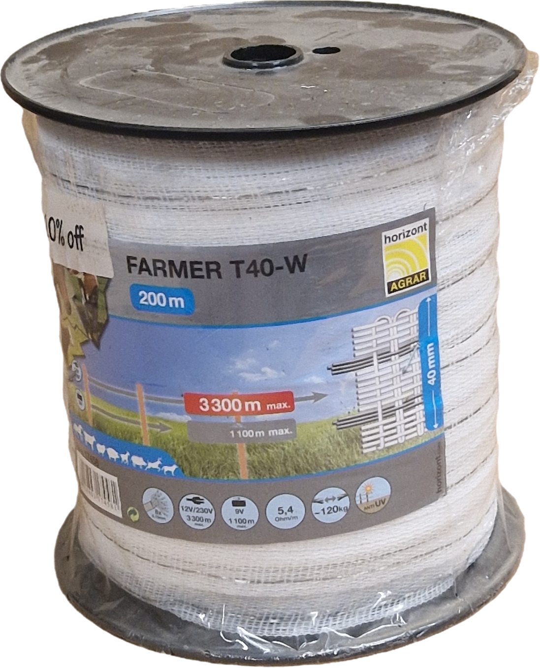 Horizont Pasture fence tape turbomax® T40 | 200 m | 40 mm 12x0.2mm