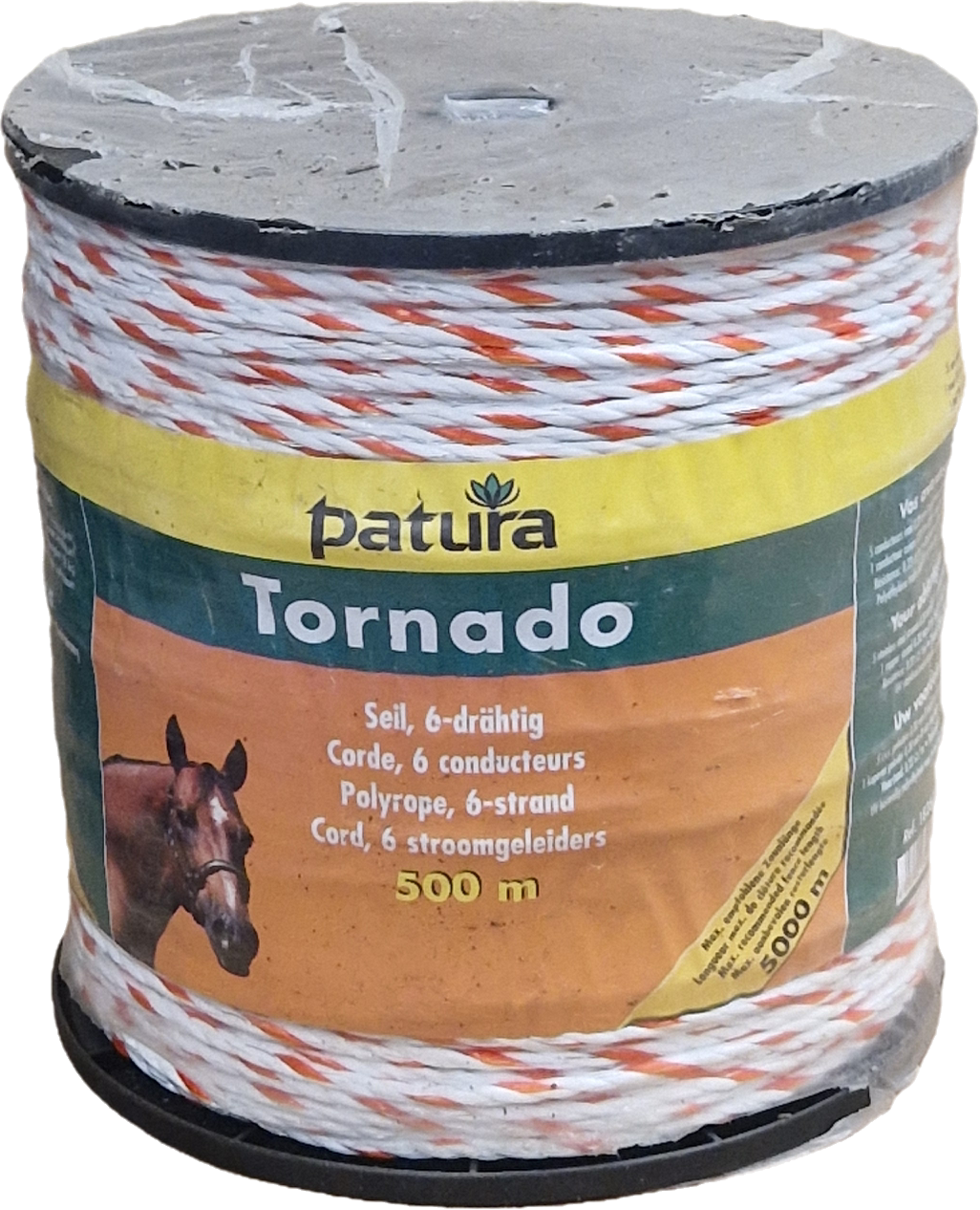 Patura Tornado Polyrope, 500 m roll, white-orange 5x0.2mm SS + 1x0.3mm Copper Strand