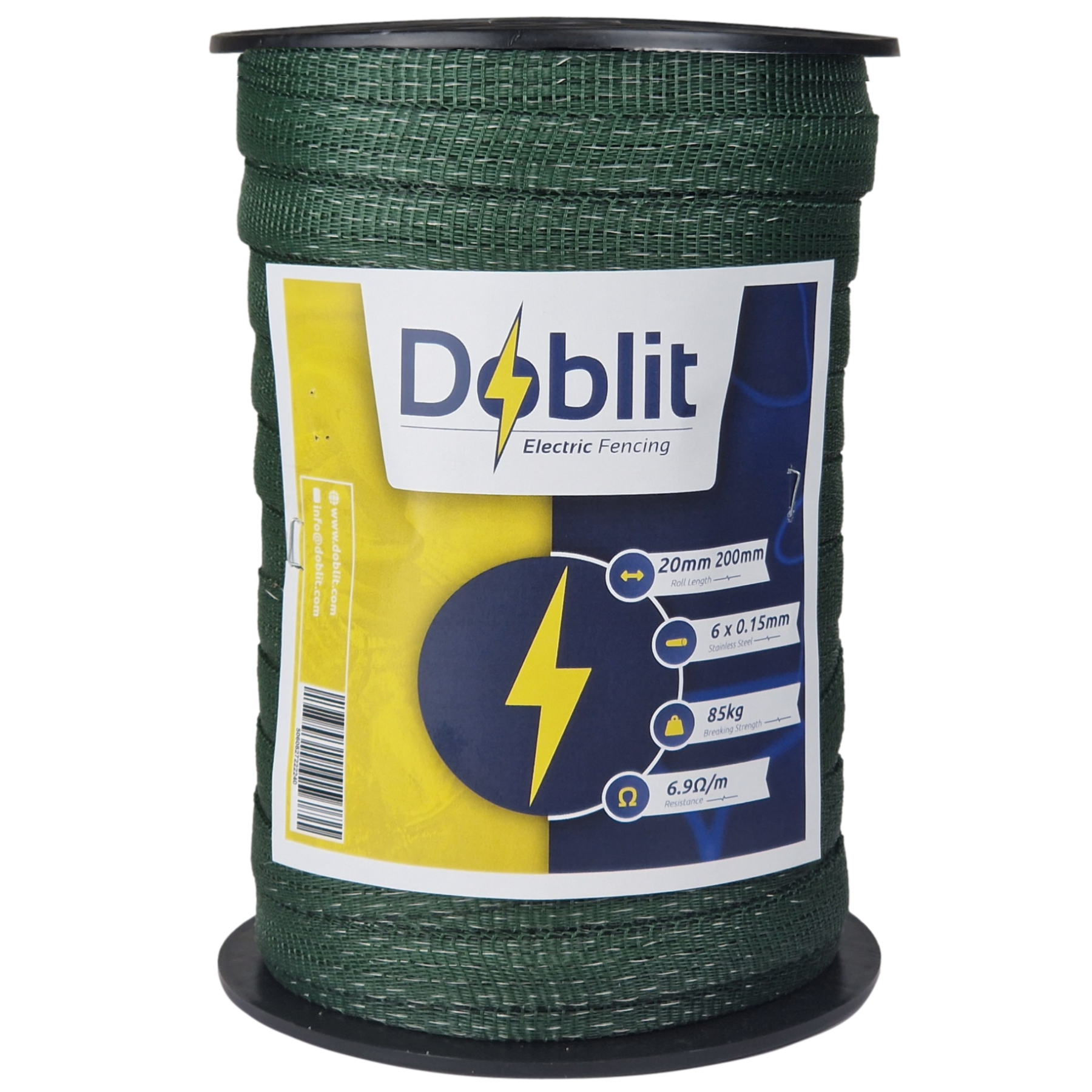 Doblit 20mm Poly Tape Electric Fence Horse Tape Fencing Conductor  - Green 200m Roll
