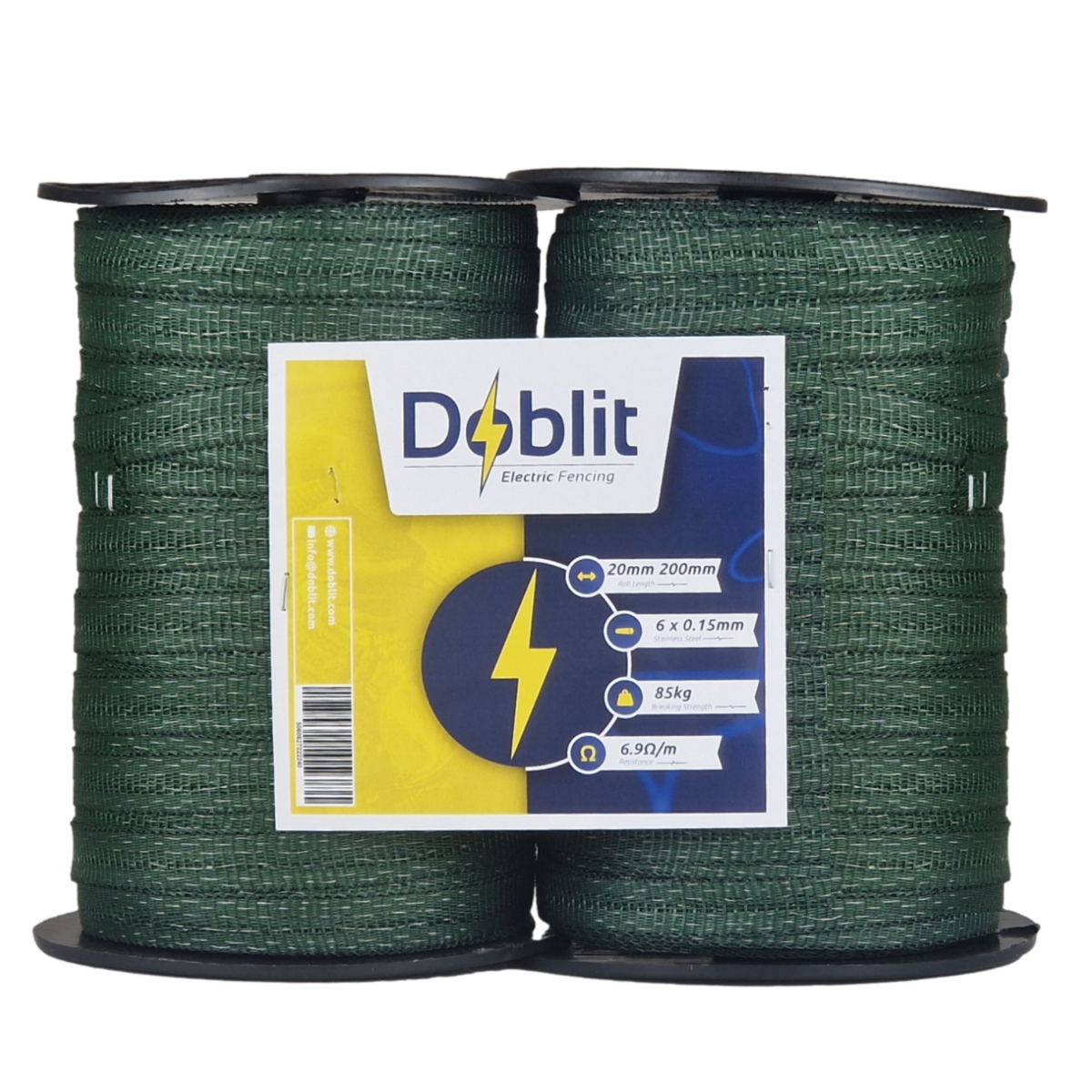 Doblit 20mm Poly Tape Electric Fence Horse Tape Fencing Conductor  - Green 400m Twin Pack