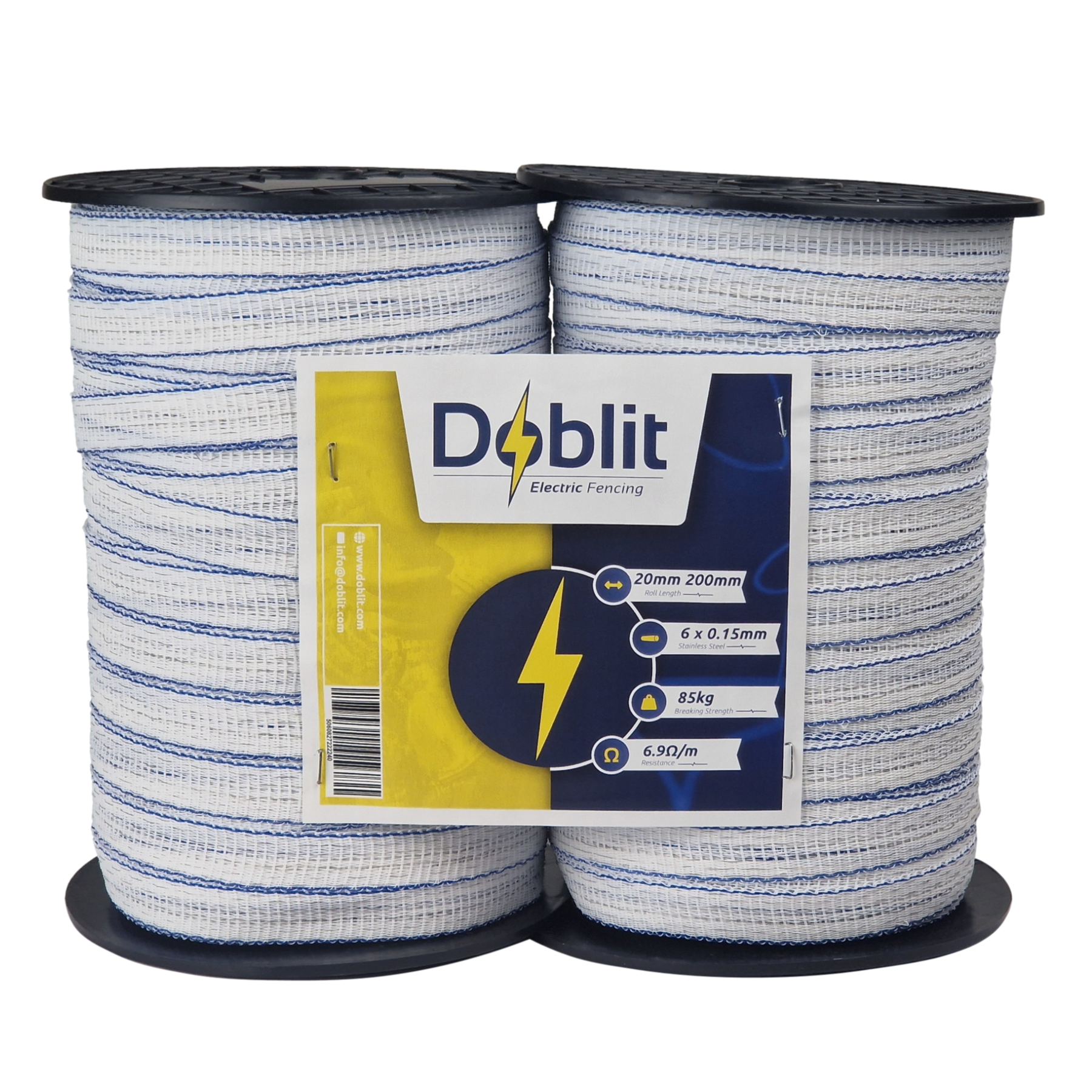 Doblit 20mm Poly Tape Electric Fence Horse Tape Fencing Conductor  - White 400m Twin Pack