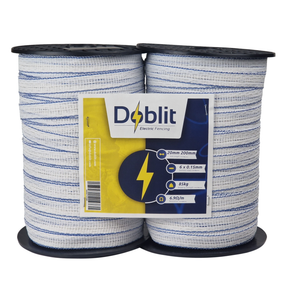 Doblit 20mm Poly Tape Electric Fence Horse Tape Fencing Conductor  - White 400m Twin Pack