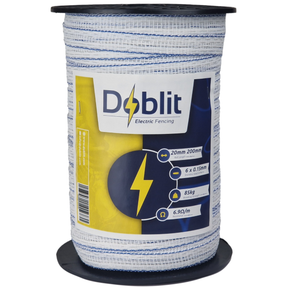 Doblit 20mm Poly Tape Electric Fence Horse Tape Fencing Conductor  - White 200m Roll