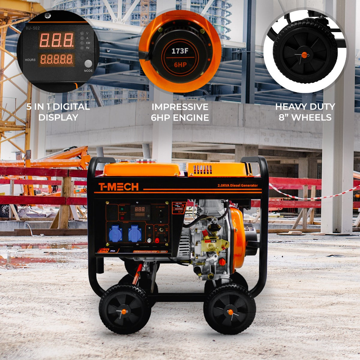T-Mech 2 kVA Portable Diesel Generator – Open-Frame