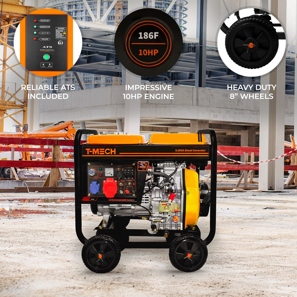 T-Mech 5 kVA Portable Open-Frame Diesel Generator