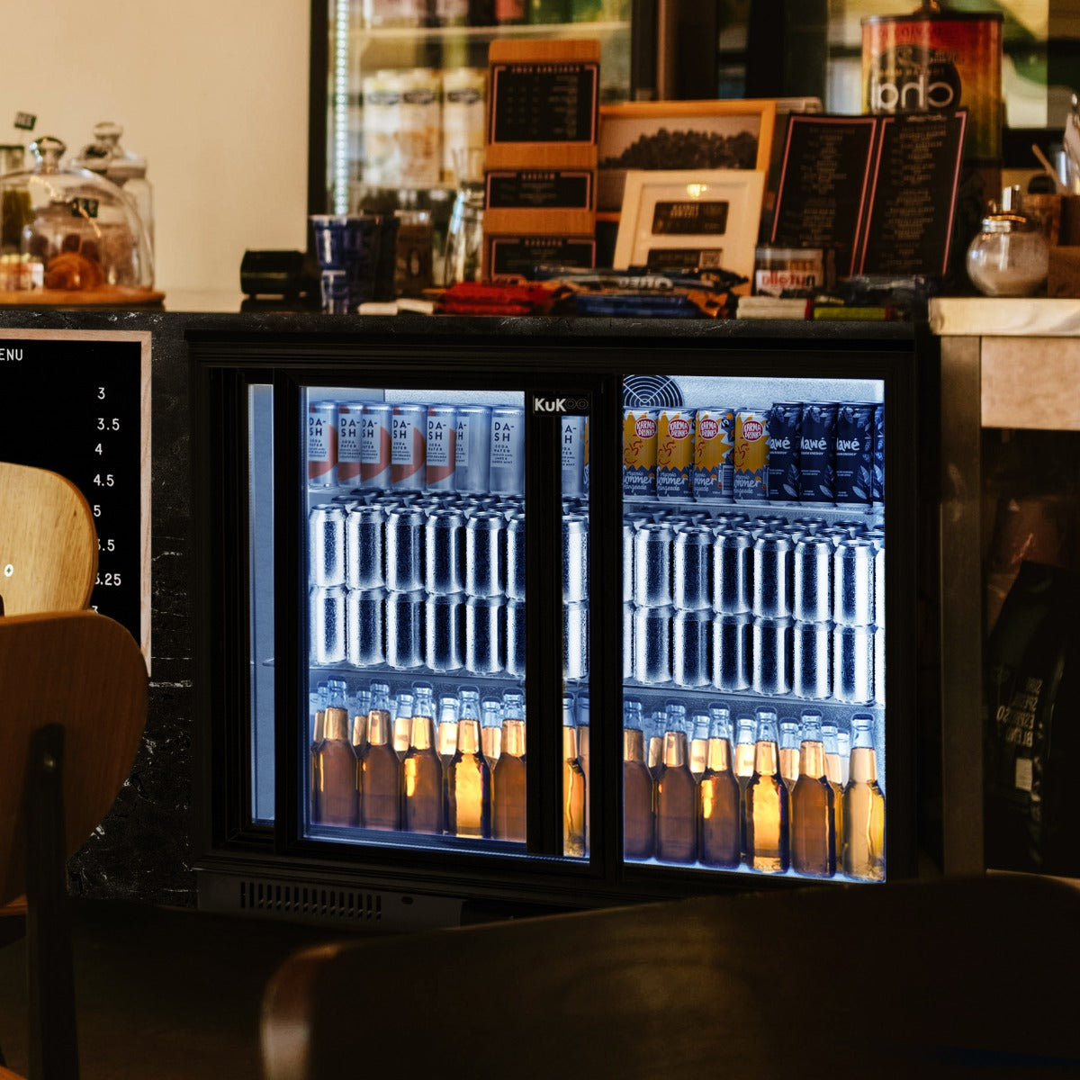 Back Bar Refrigerator with Sliding Double Doors