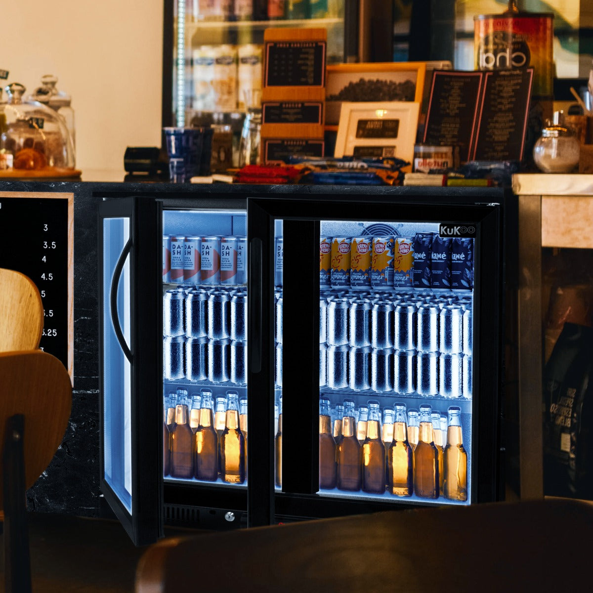 Back Bar Refrigerator with Hinged Double Doors