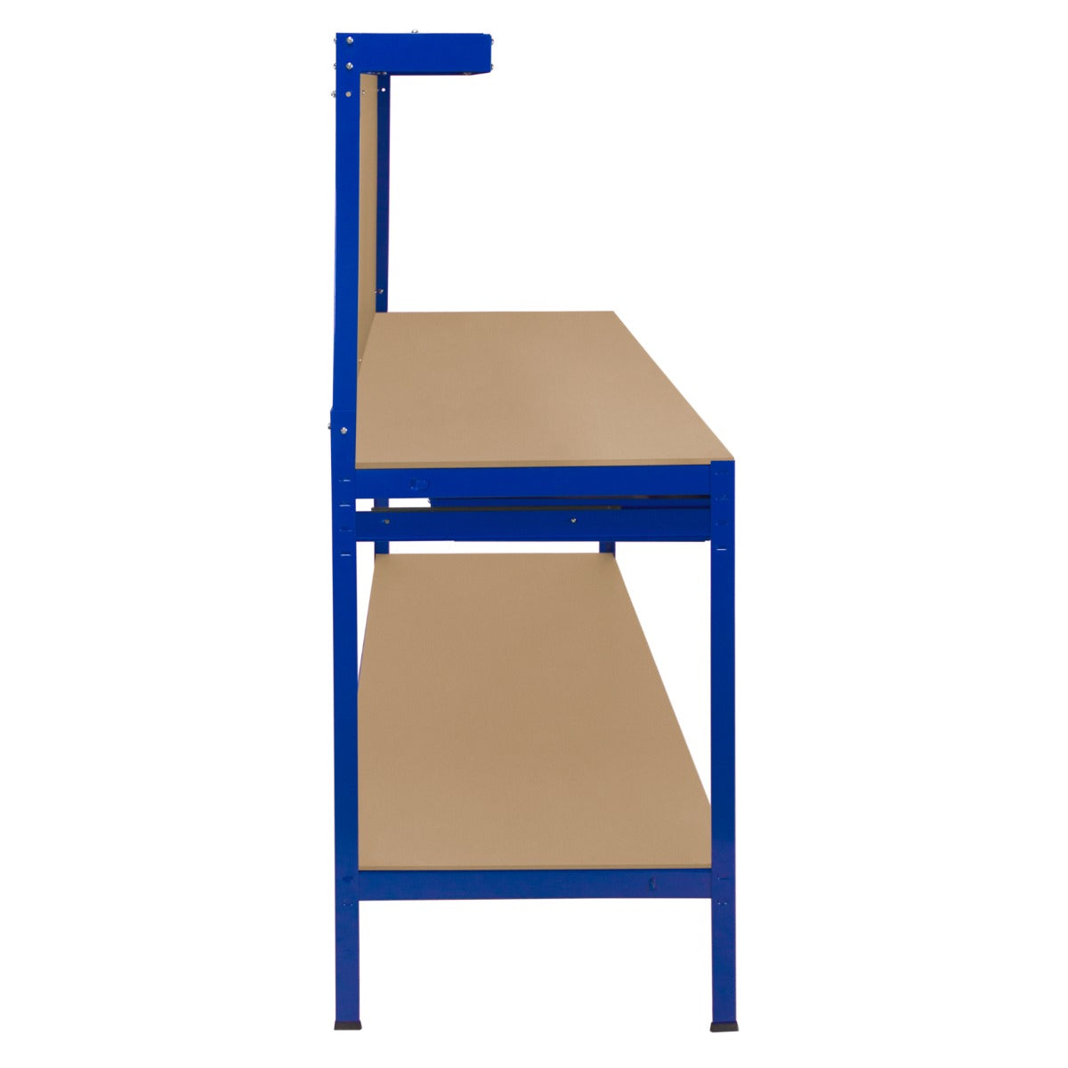 Blue Workbench with Pegboard, Drawer, and Light