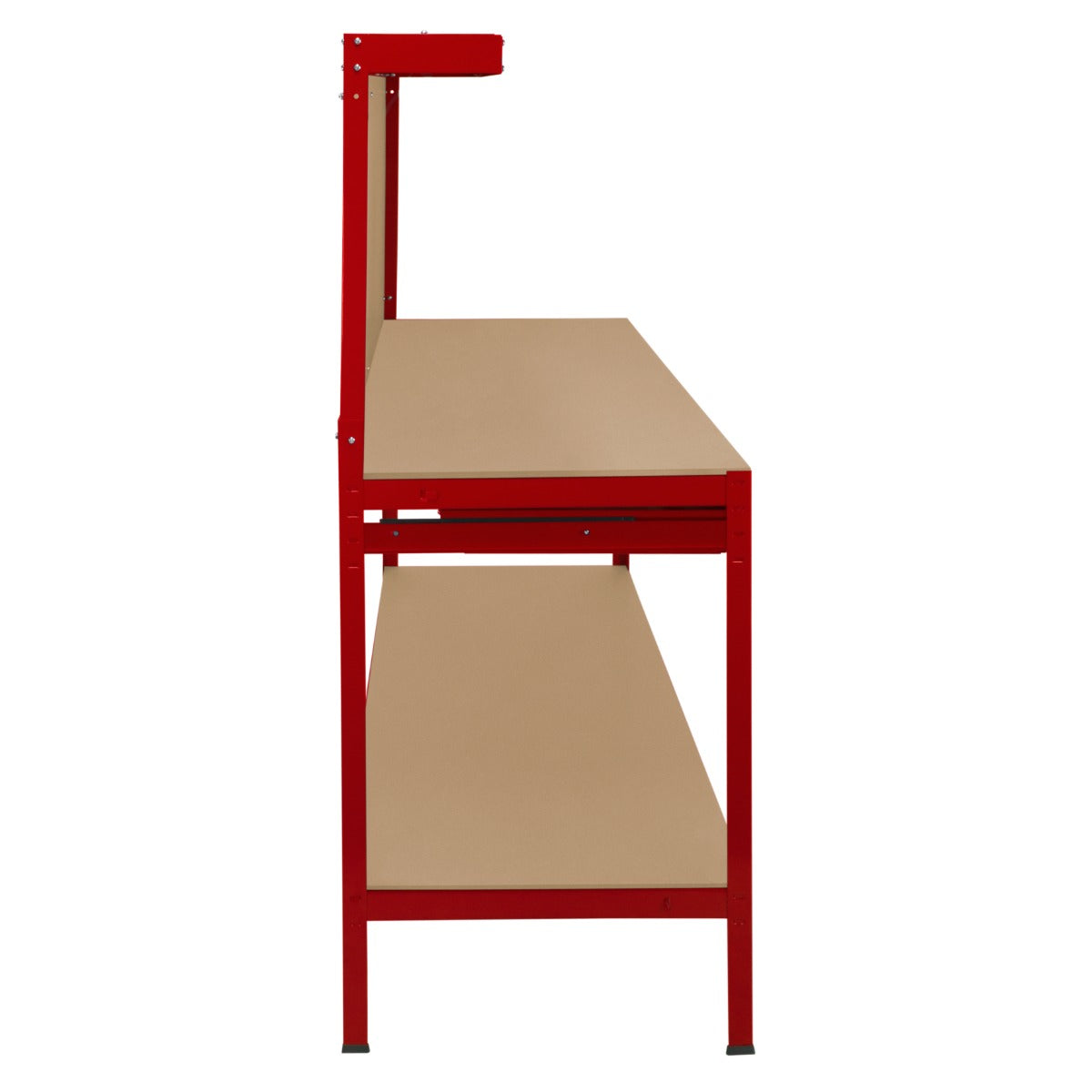 Red Workbench with Pegboard, Drawer, and Light
