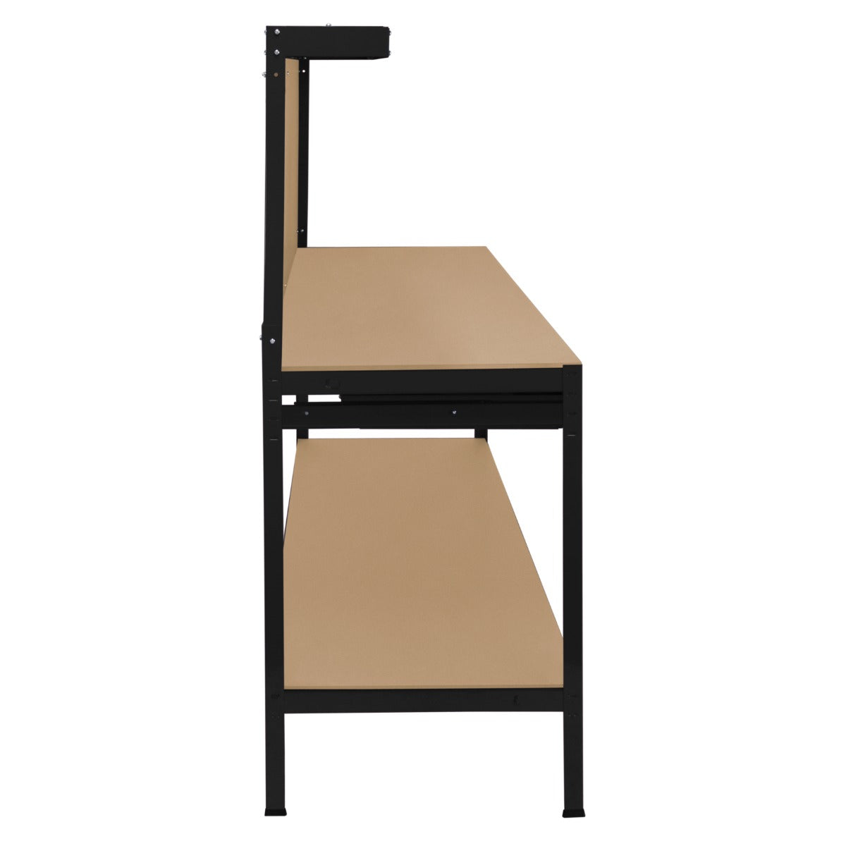 Black Workbench with Pegboard, Drawer, and Built-in Light