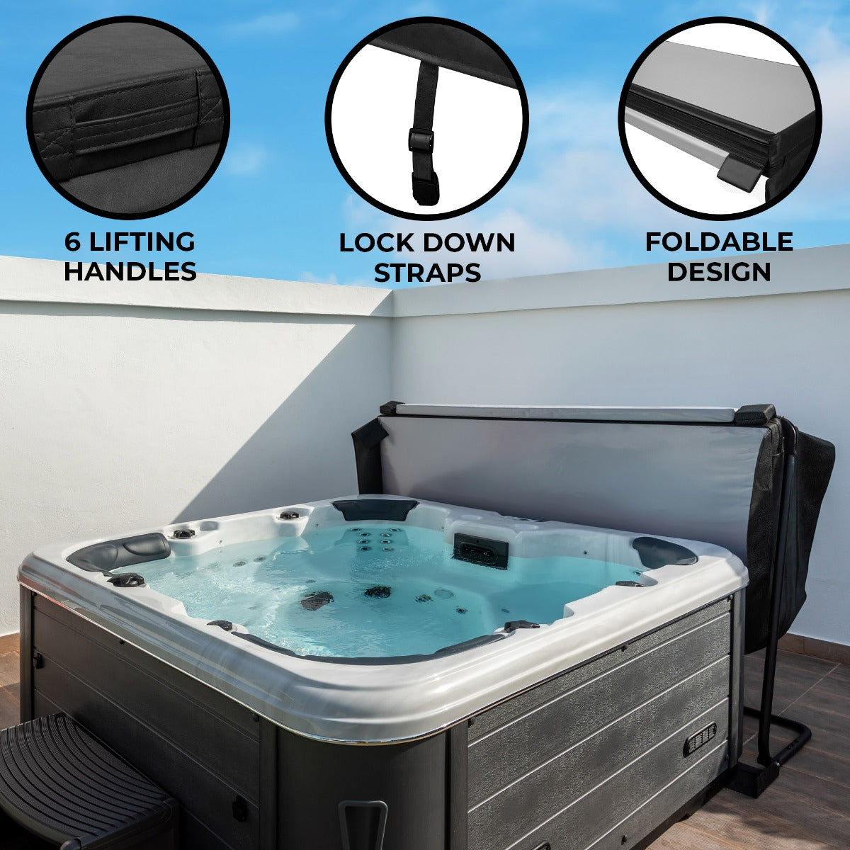 2.2m Black Hot Tub Spa Cover