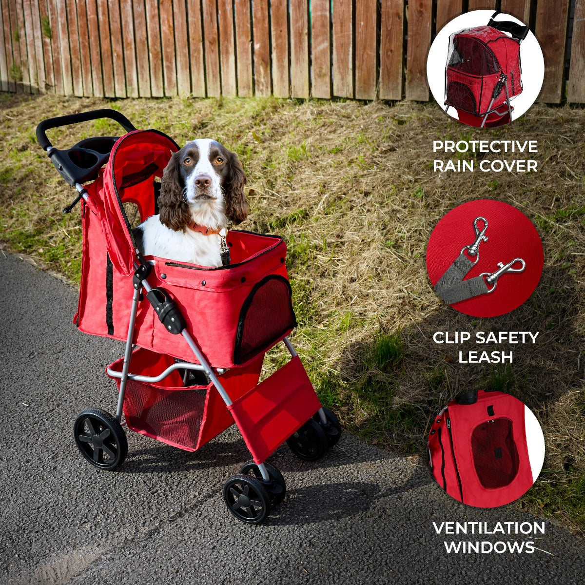 Red Pet Stroller with Rain Cover