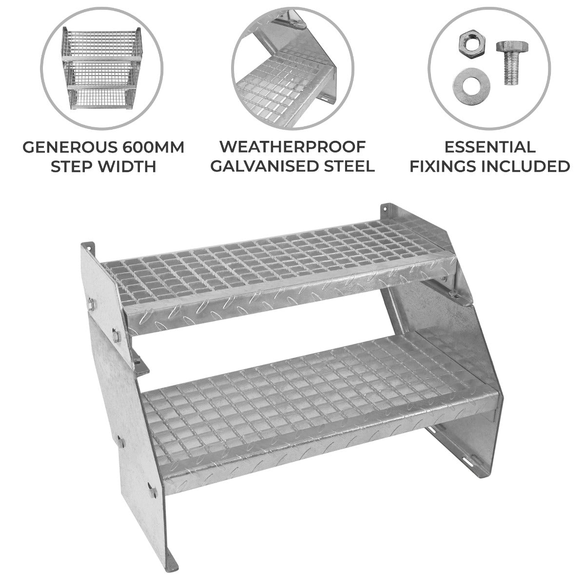 Adjustable Two-Section Galvanised Staircase, 600mm Wide