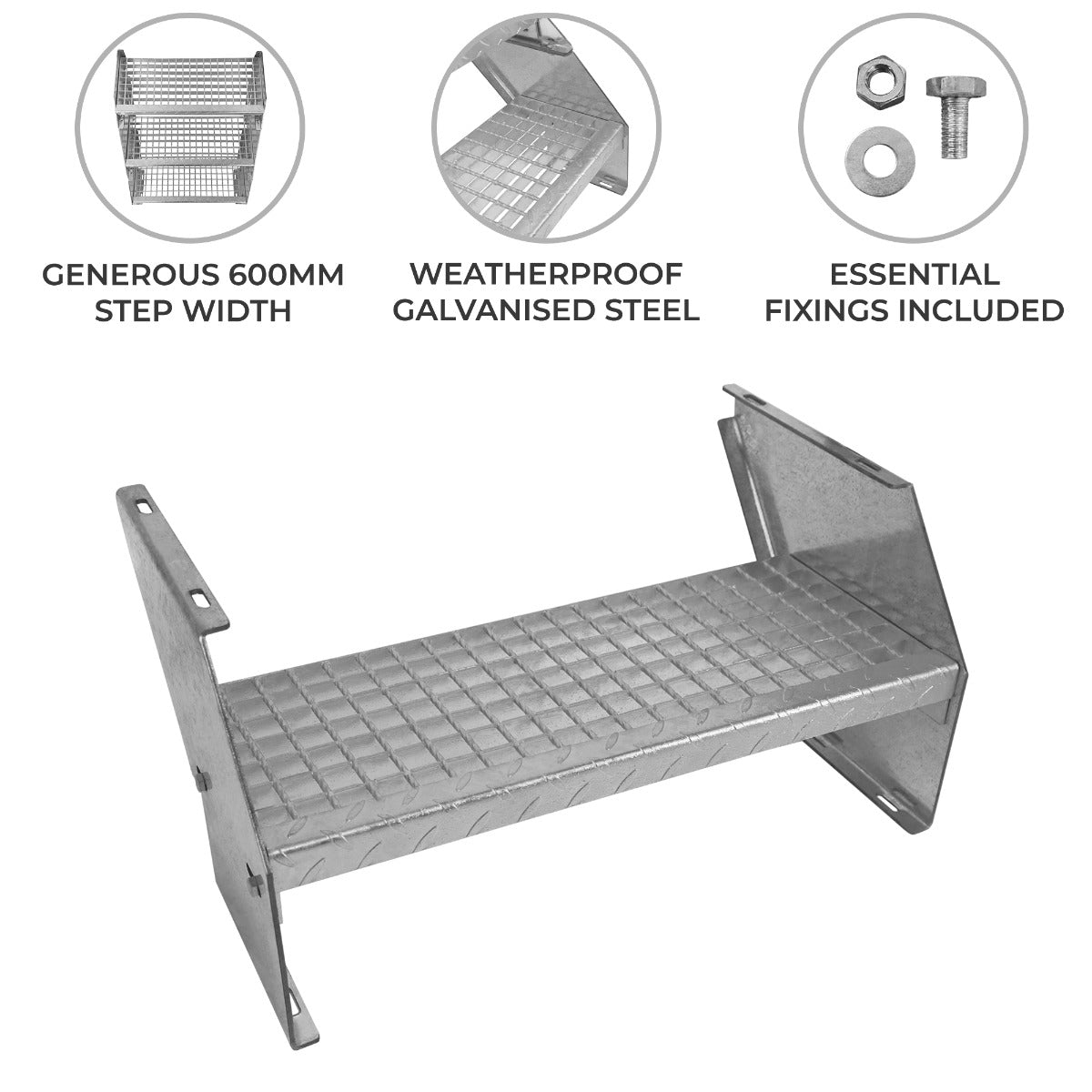 Extra 600mm Wide Galvanised Steel Steps