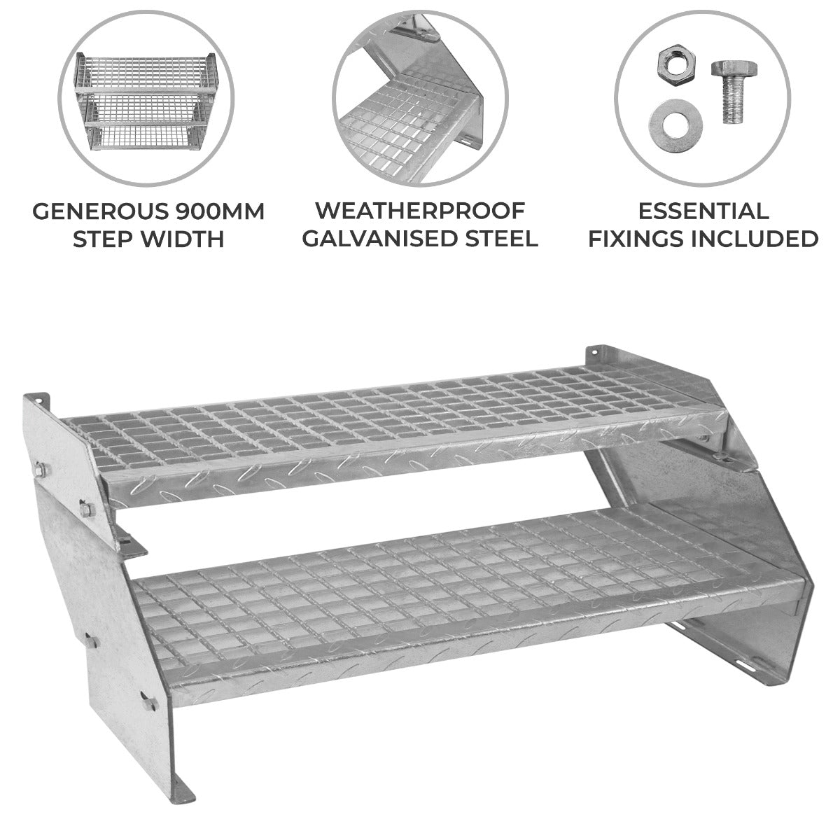 Two-Section Adjustable Galvanised Staircase, 900 mm Wide