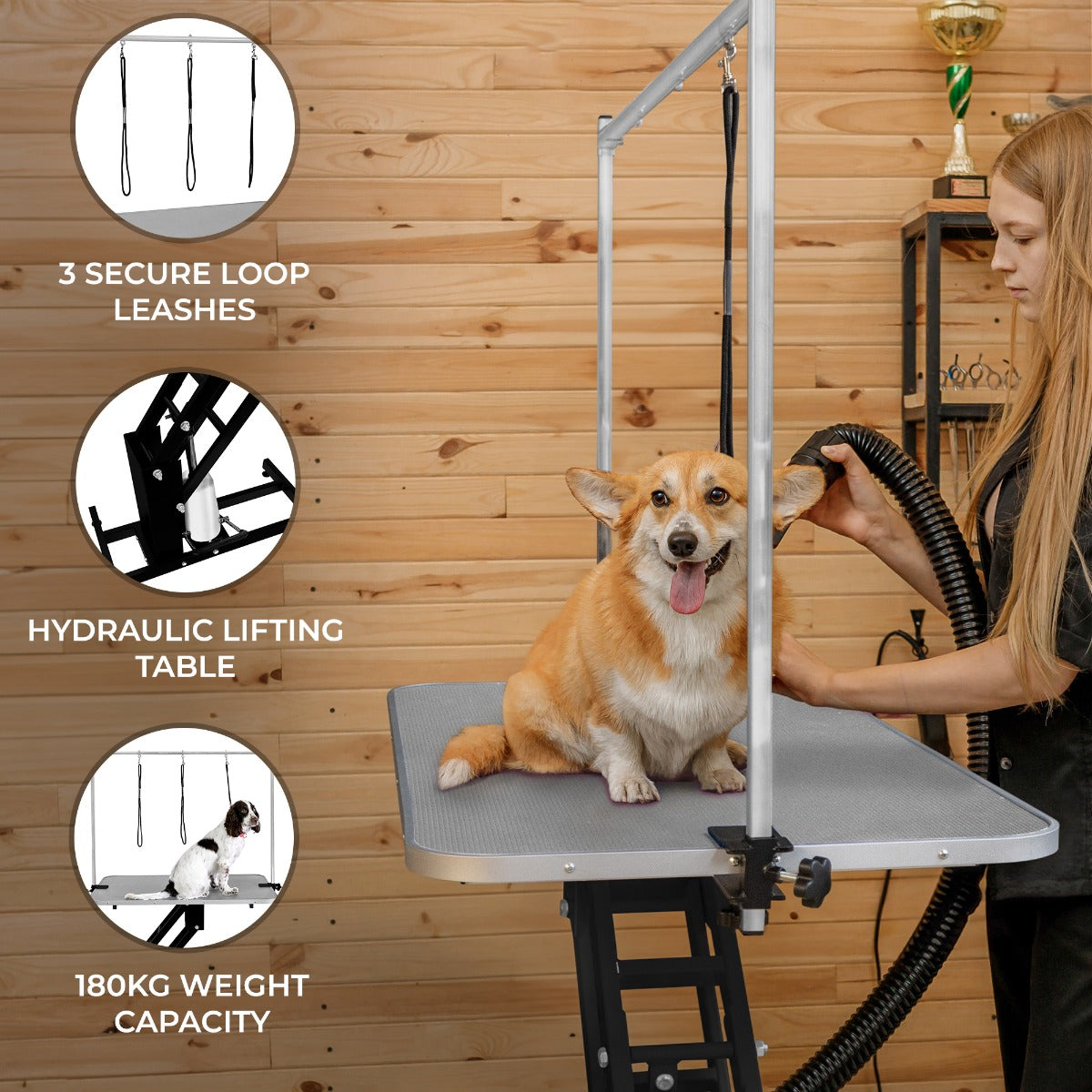 Black Hydraulic Grooming Table with Grey Tabletop