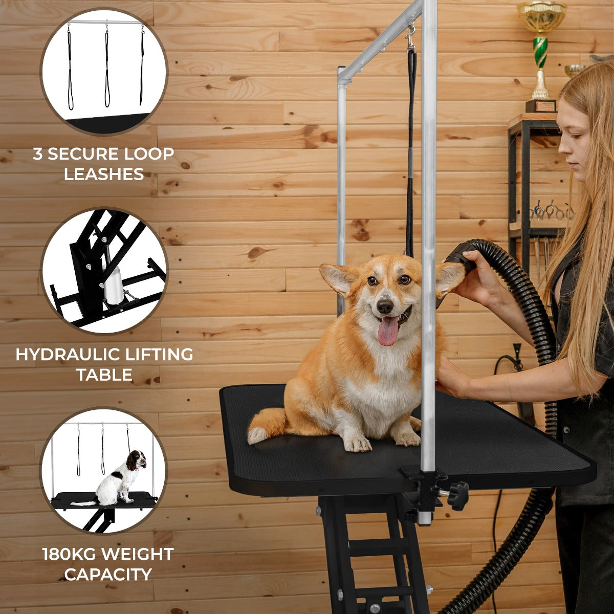 Black Hydraulic Grooming Table with Black Tabletop