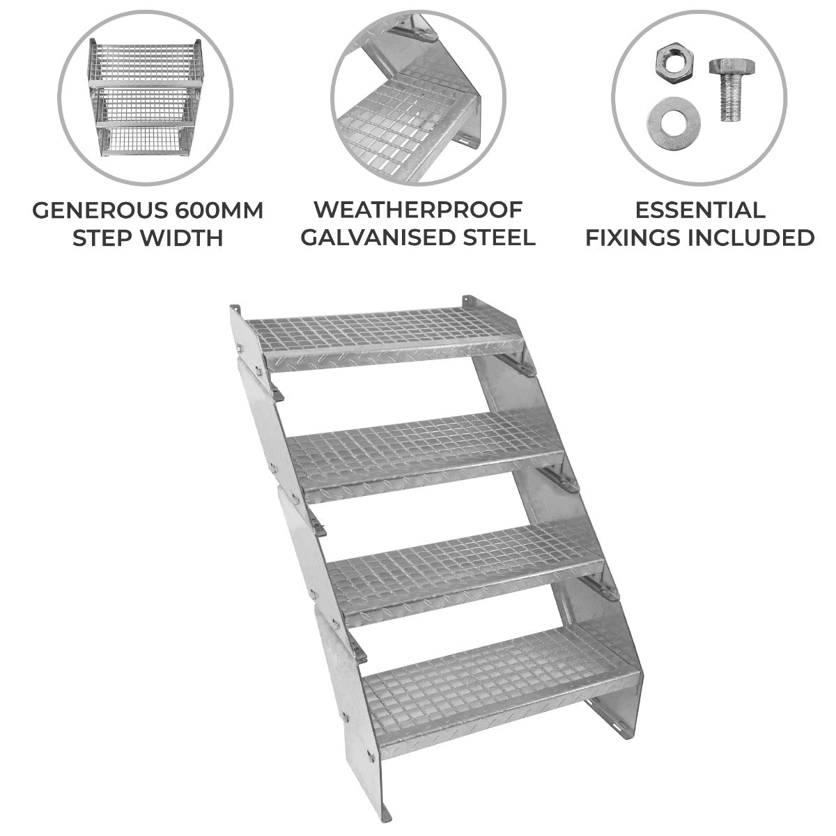 Adjustable Four-Section Galvanised Staircase, 600mm Wide