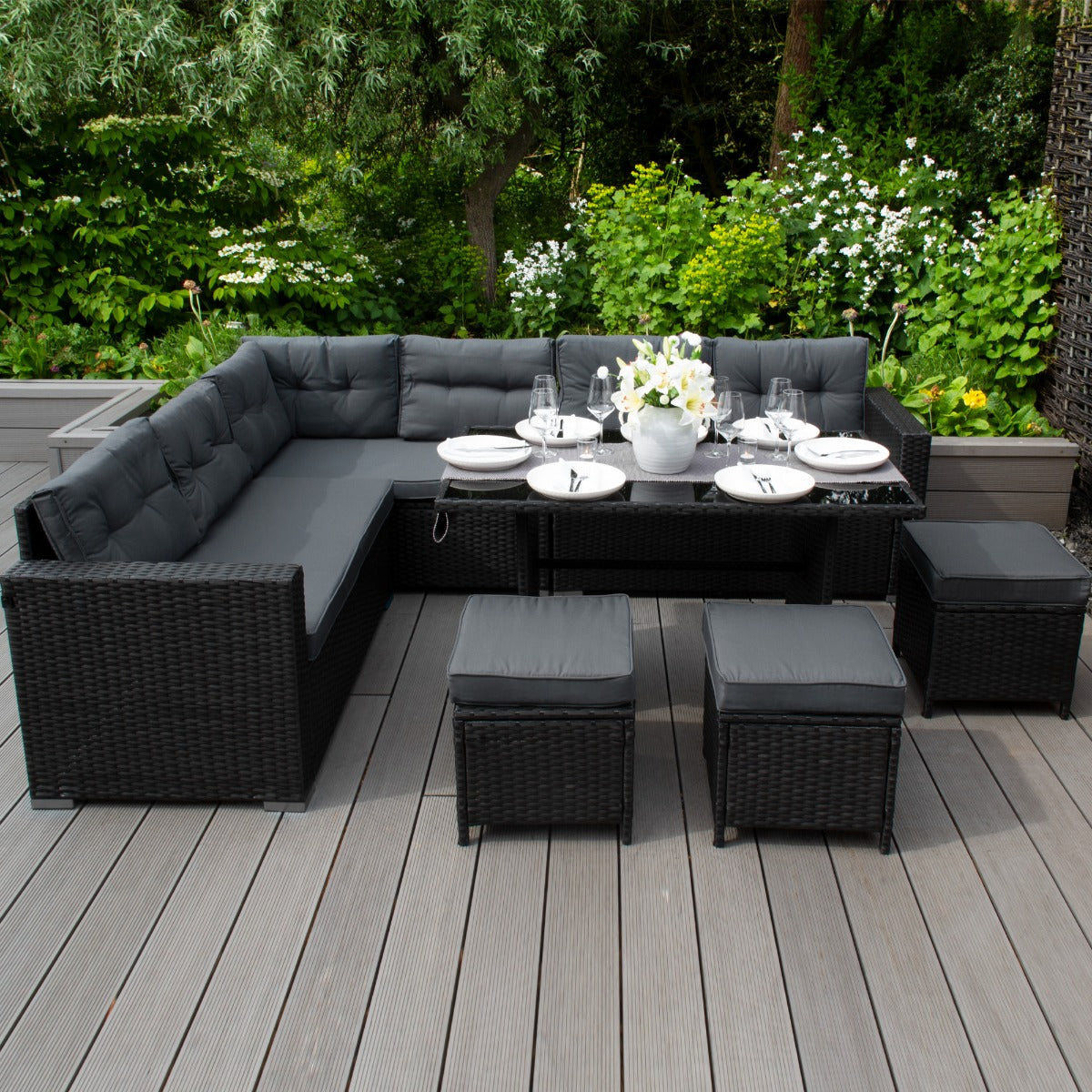 Black Rattan Corner Set with Storage Box