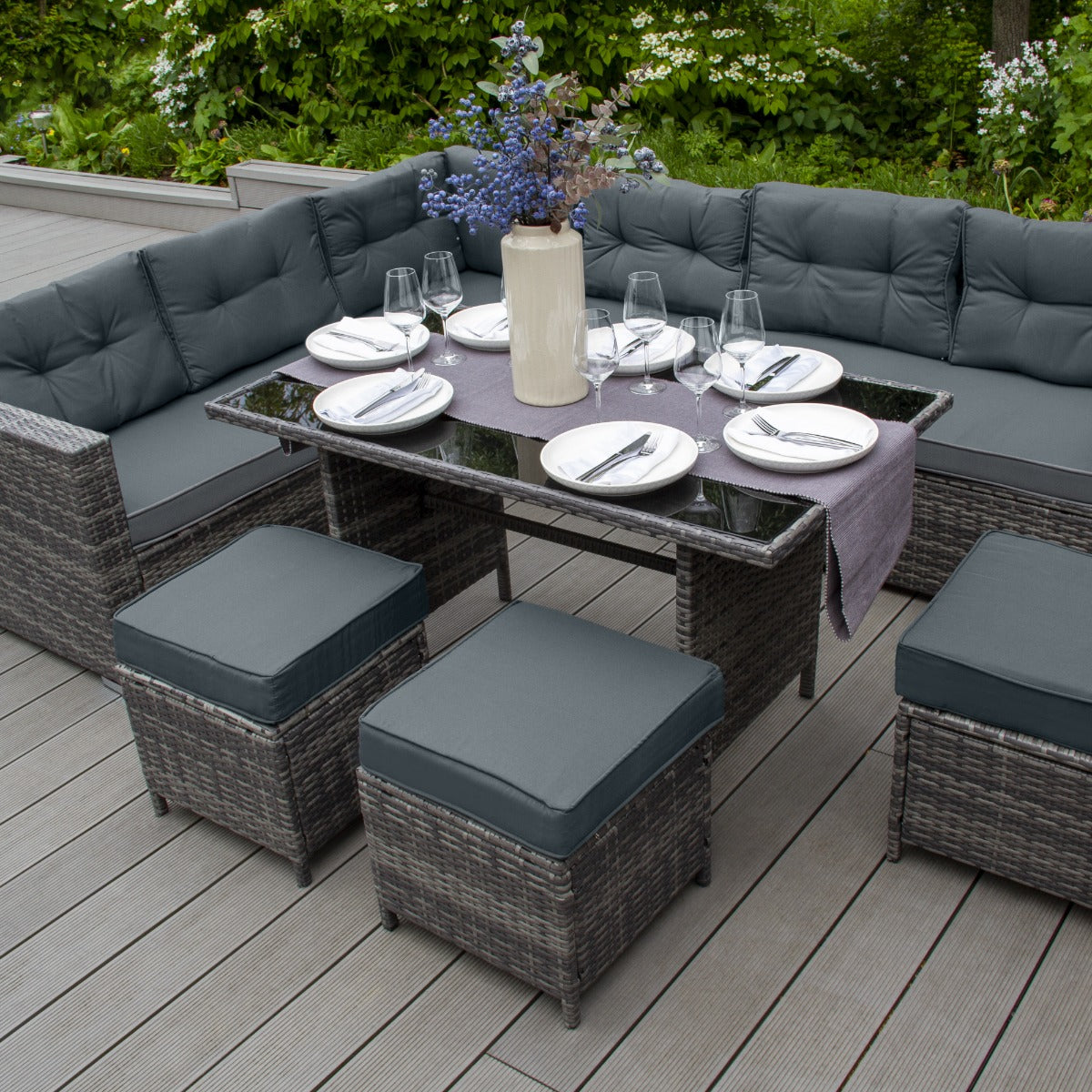 Grey Rattan Corner Set with Storage Box