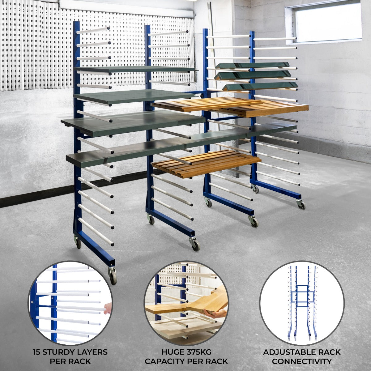 Combi Spray Drying Rack Trolley Set – Includes 4 Trolleys and 3 Connectors