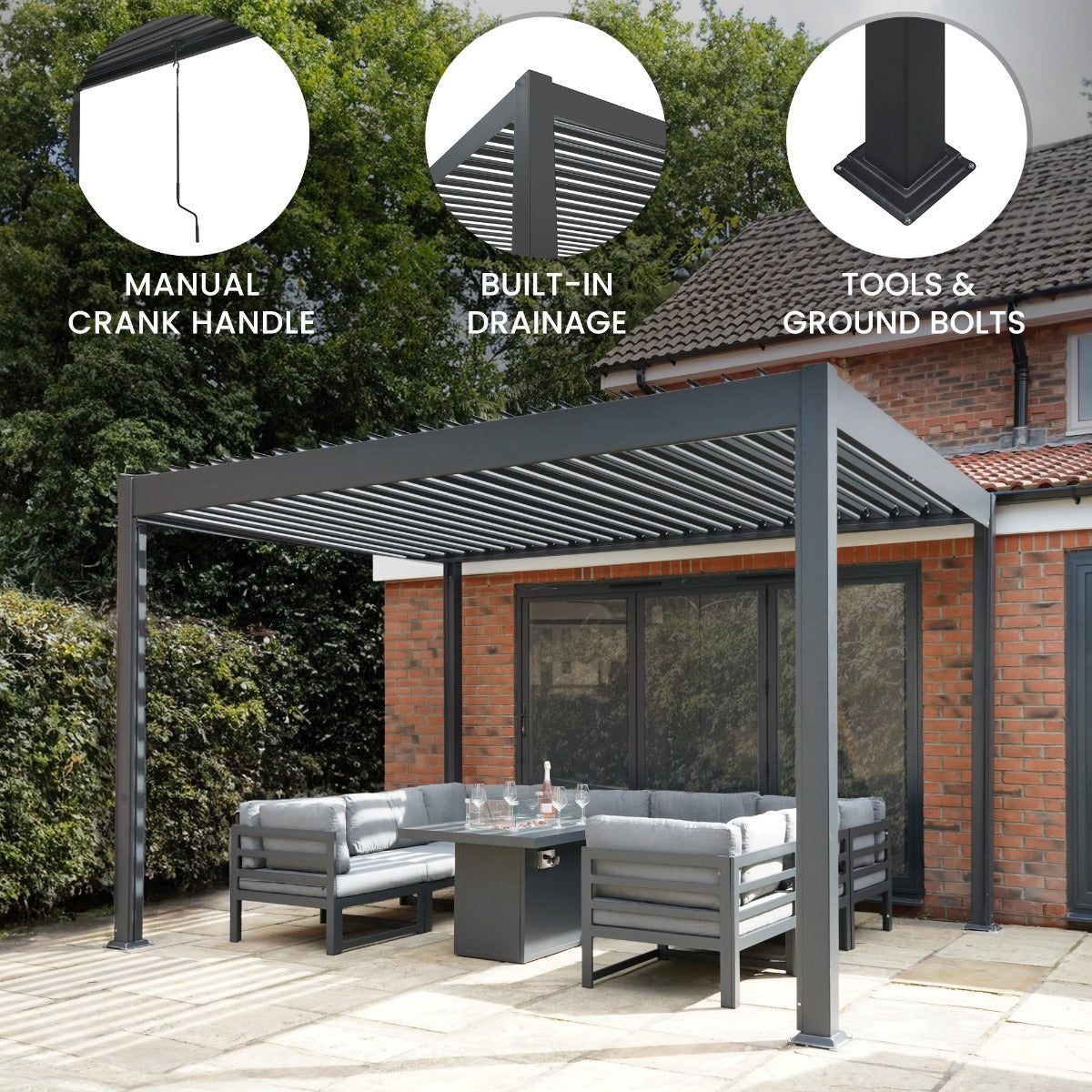 Anthracite Aluminium Garden Pergola 3m x 4m