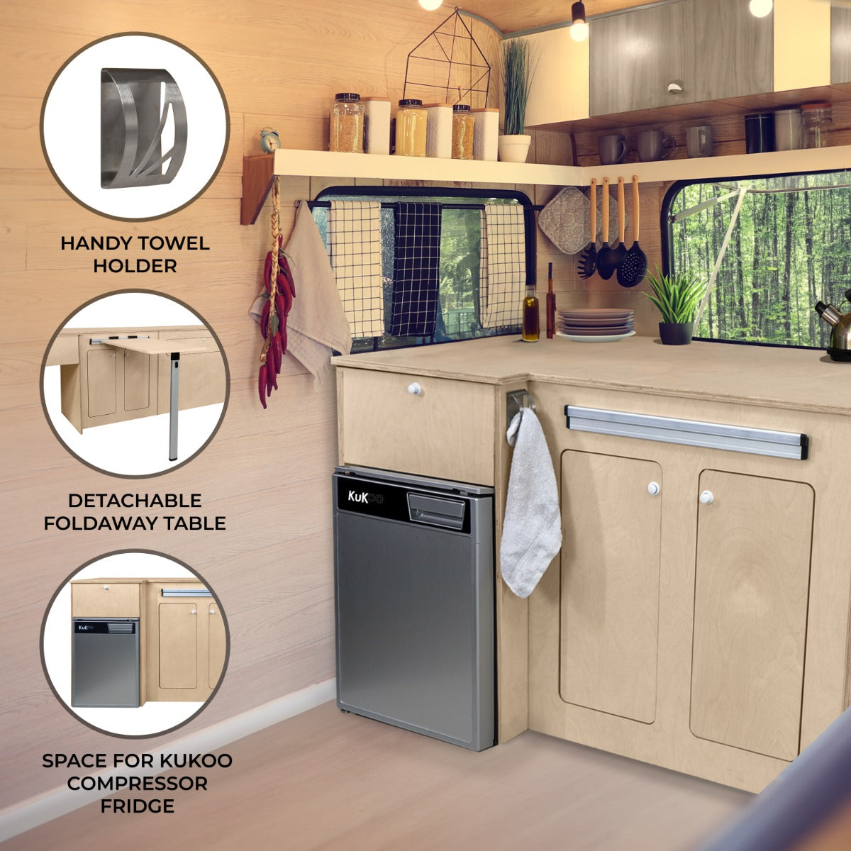 Camper Kitchen Pod with Silver Compressor Fridge – Right-Hand Drive (RHD)