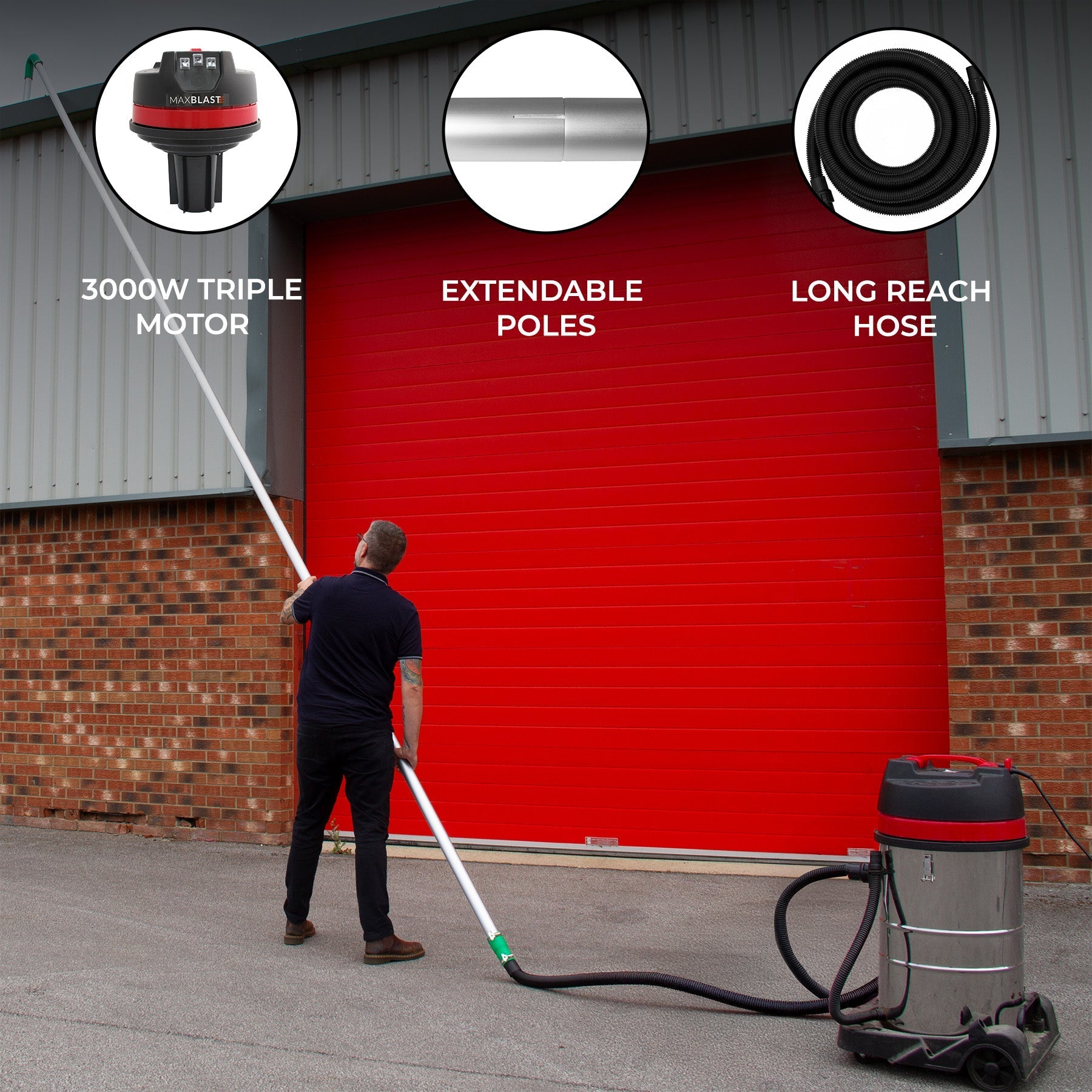 80L Wet and Dry Vacuum Cleaner with Gutter Vacuum Poles and 5m Hose