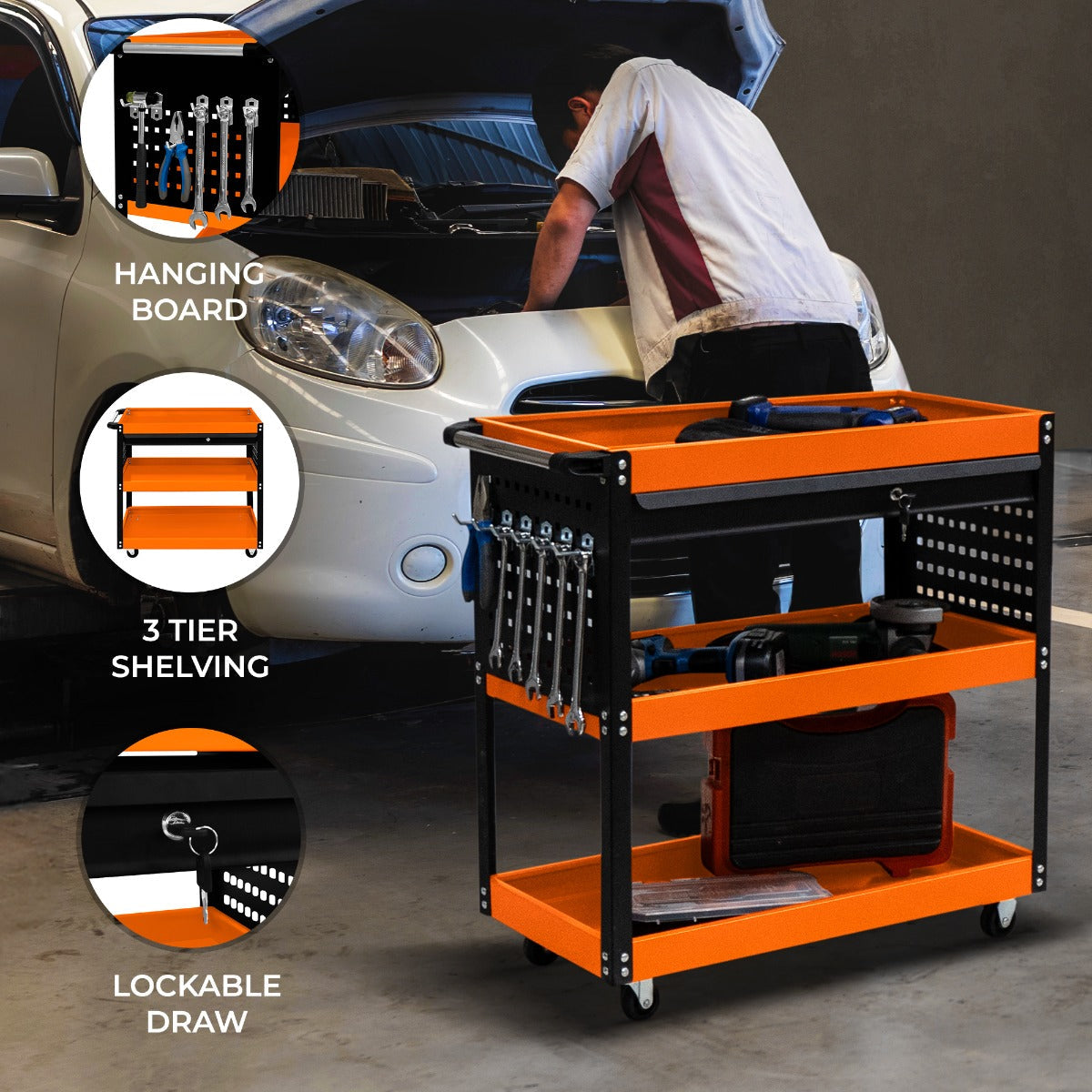 T-Mech Tool Storage Trolley - Mobile Tool Cart for Workshop and Garage