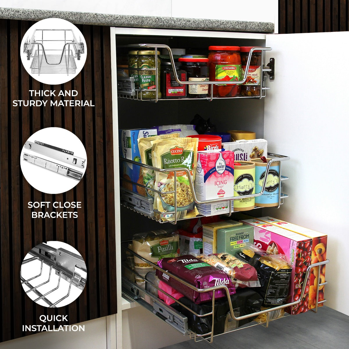 KuKoo Kitchen Pull-Out Storage Baskets - 6-Pack for 300mm Wide Cabinets