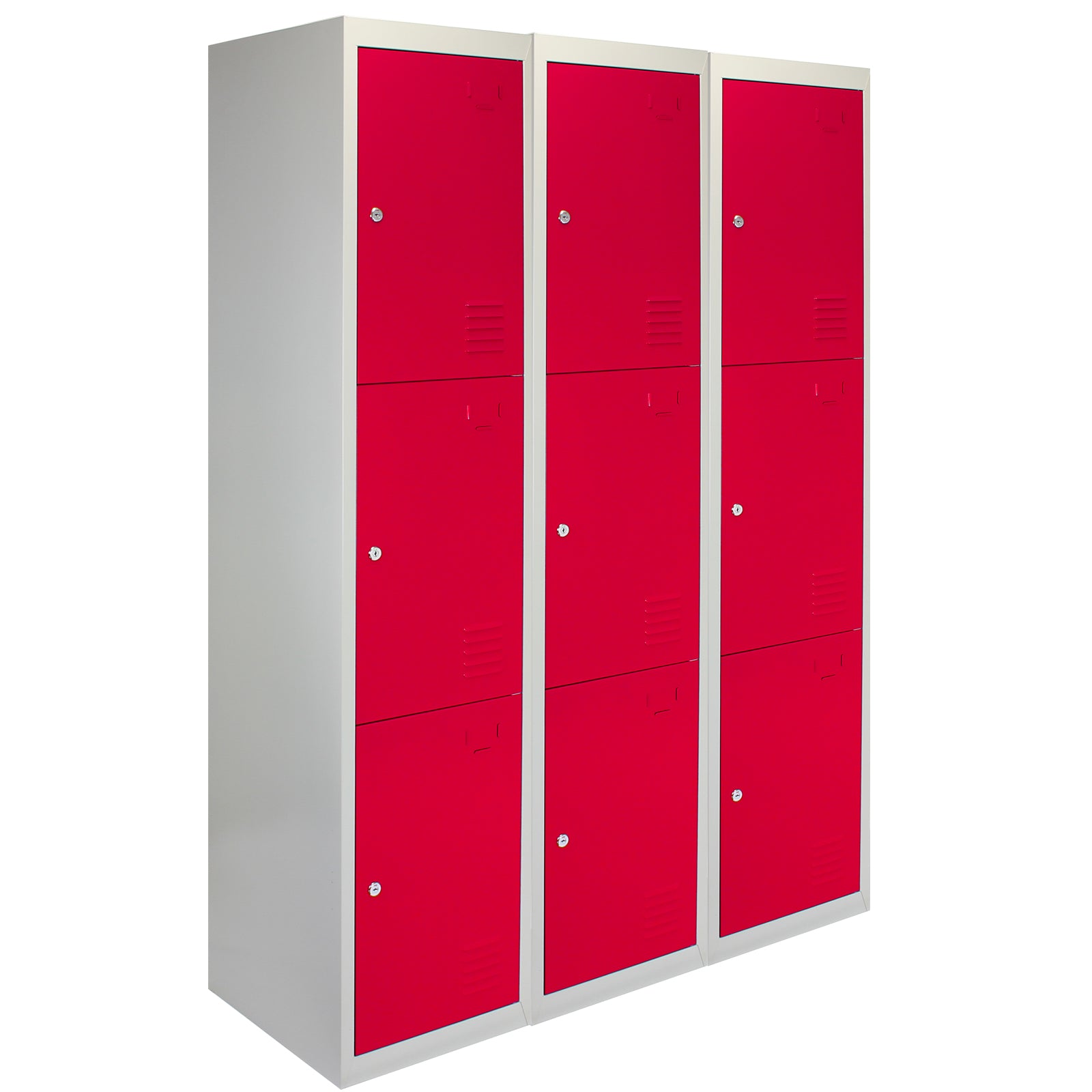Set of 3 Red Metal Storage Lockers - 3-Door, Flat-Pack