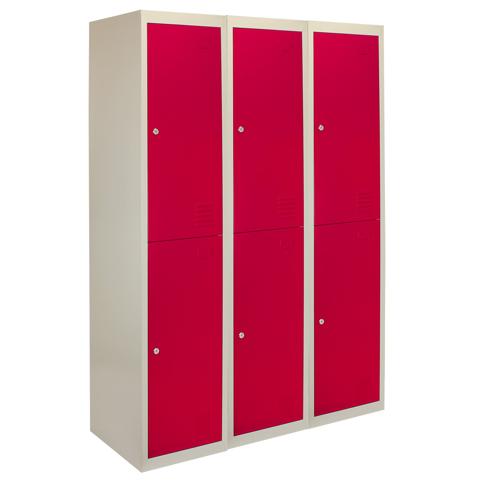 3 x Red Metal Storage Lockers – Two-Door Flat-Pack