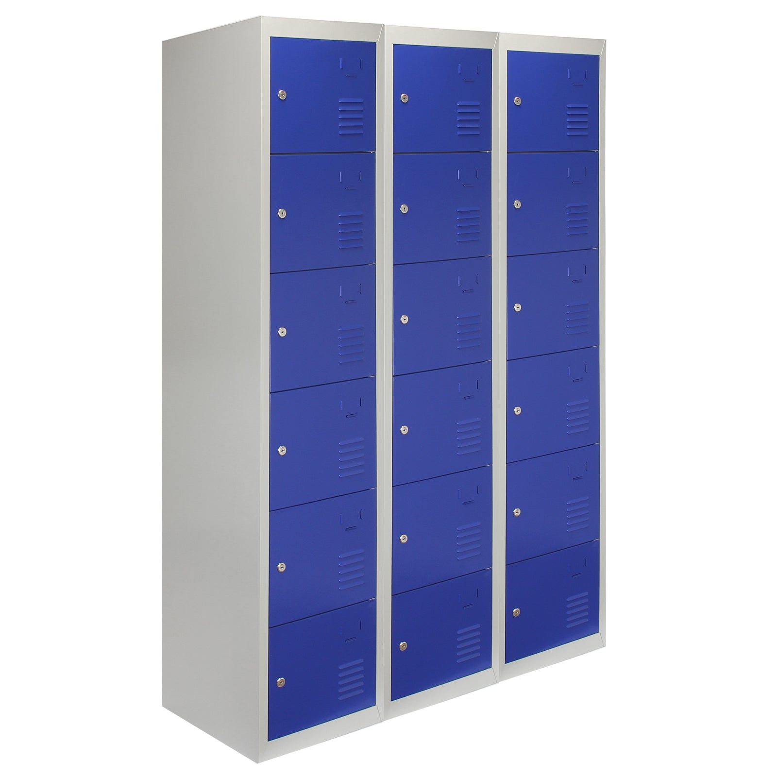 3-Pack Metal Storage Lockers – Blue, 6-Door, Flat-Pack