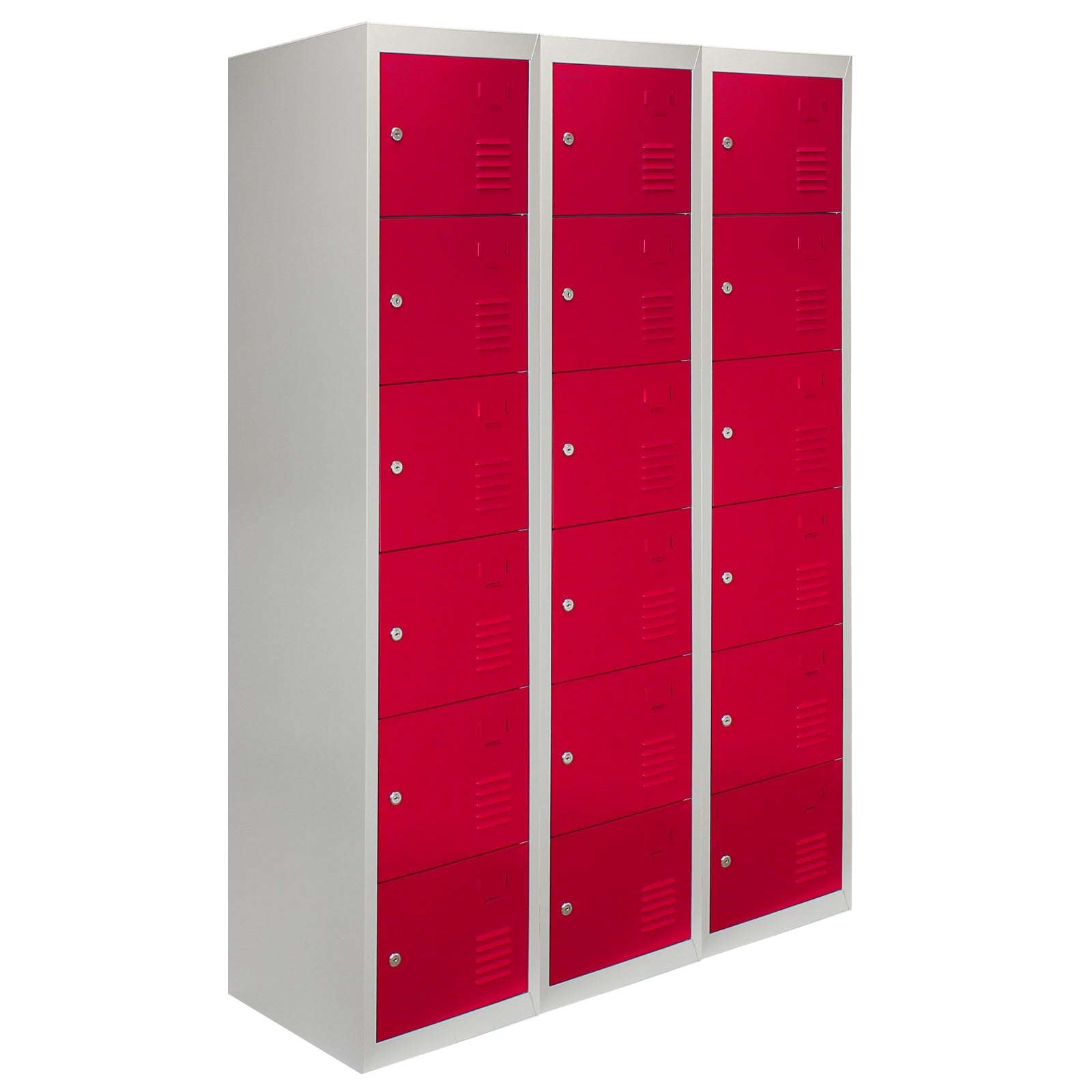 3-Pack Red Metal Storage Lockers – Six-Door Flat-Pack Units