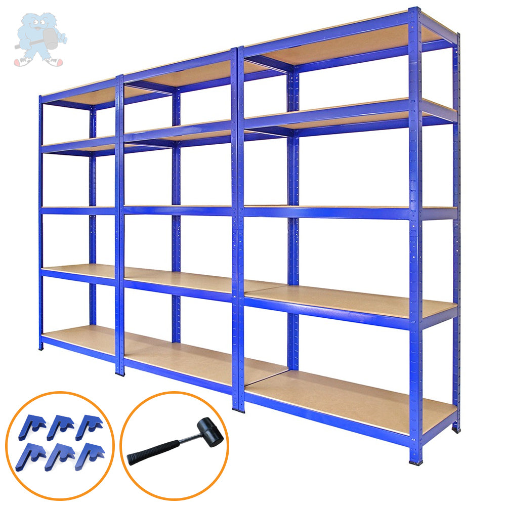 Monster Racking T-Rax Metal Storage Shelves – Blue, 90 cm W x 45 cm D, Pack of 3